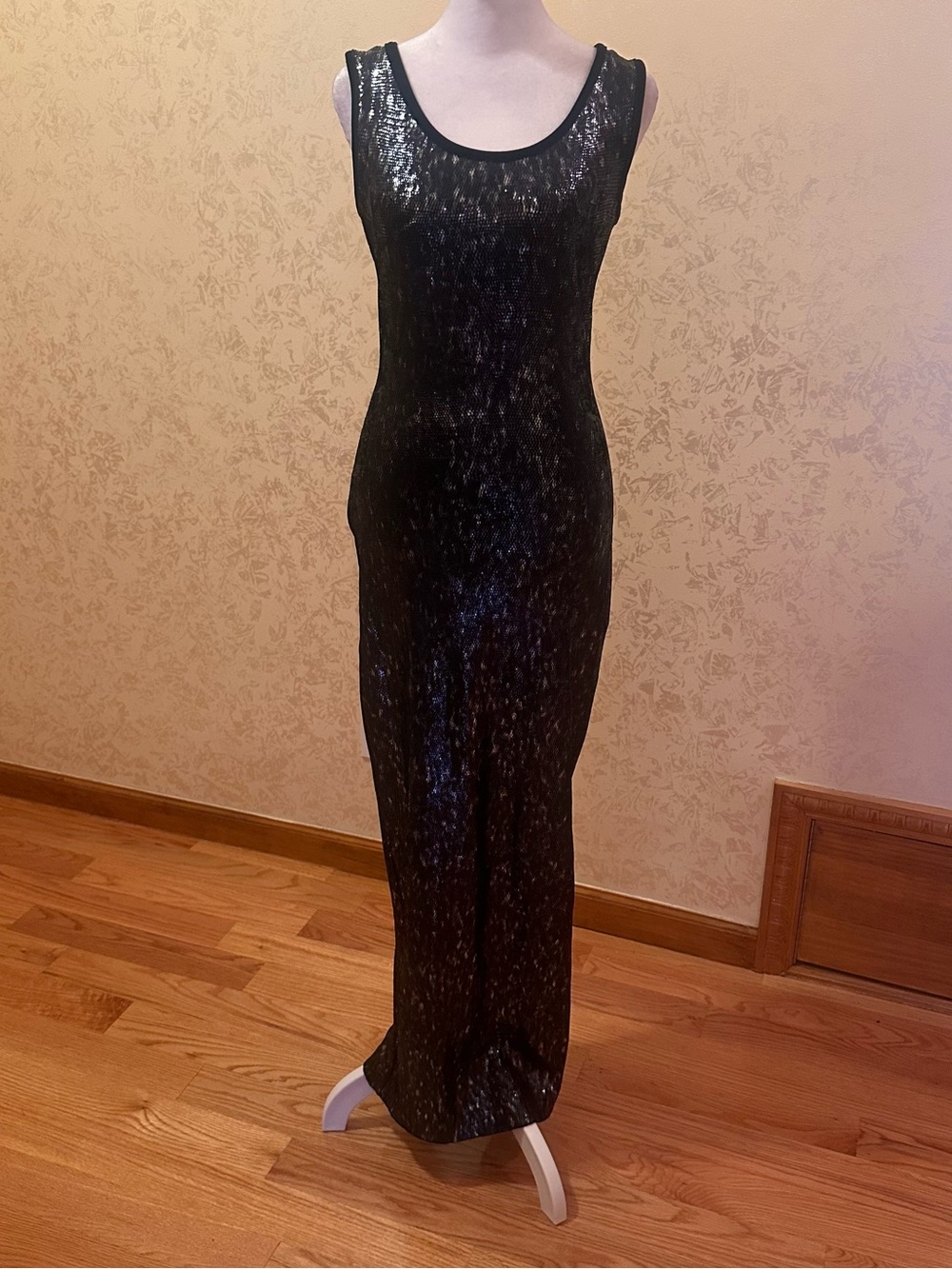 Aris Black Shimmer Scoop Neck Maxi Dress